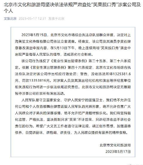 笑果被罚1335余万元！笑果称已解除HOUSE合同 