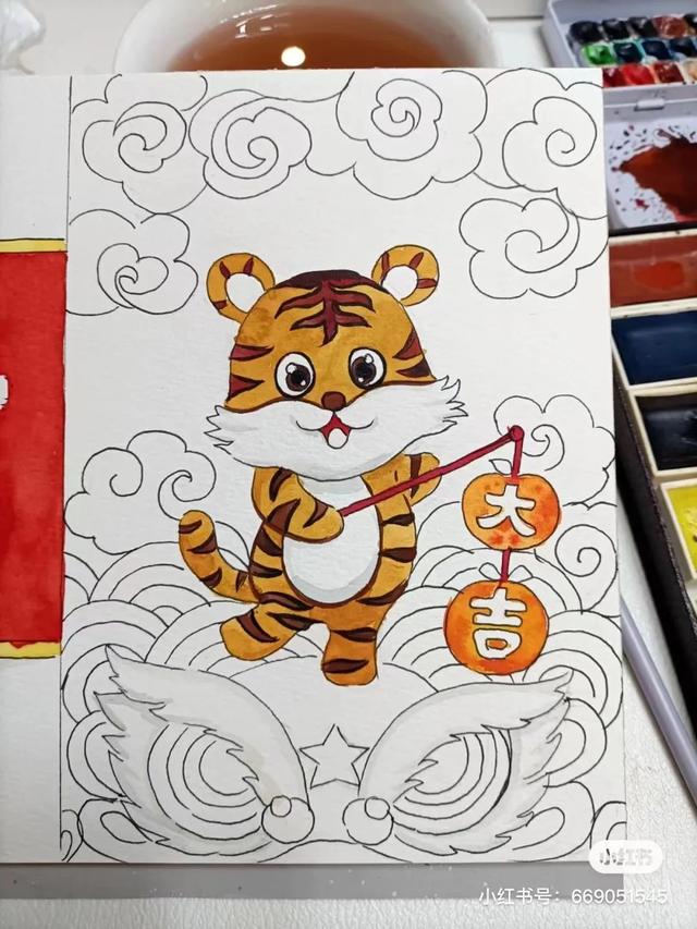 关于虎年春节喜庆画面的画（2022虎年主题迎新春）(24)