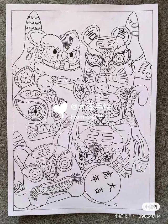 关于虎年春节喜庆画面的画（2022虎年主题迎新春）(50)