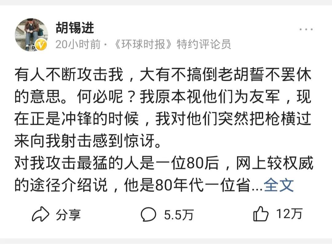 胡锡进简介个人资料（胡锡进：有人想搞倒我，他这样做有两个原因）